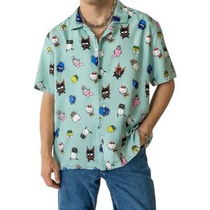 My Hero Academia x Hello Kitty & Friends Sanrio Button Up Mint Green Mens Size L